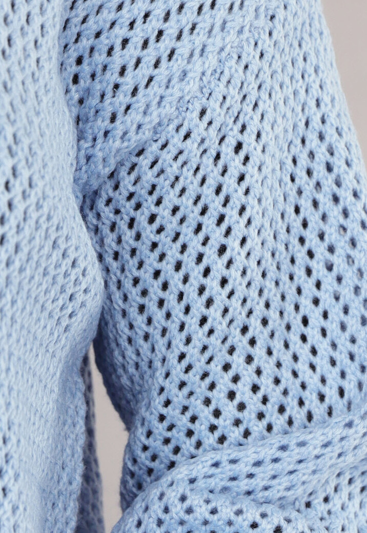 Blauw Oversized Gebreid Vest met Gouden Knopen