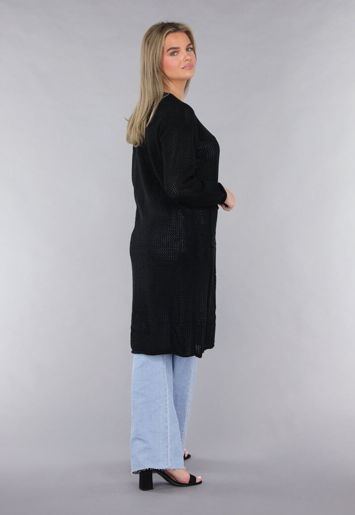 Zwart Oversized Gebreid Vest met Grote Knopen
