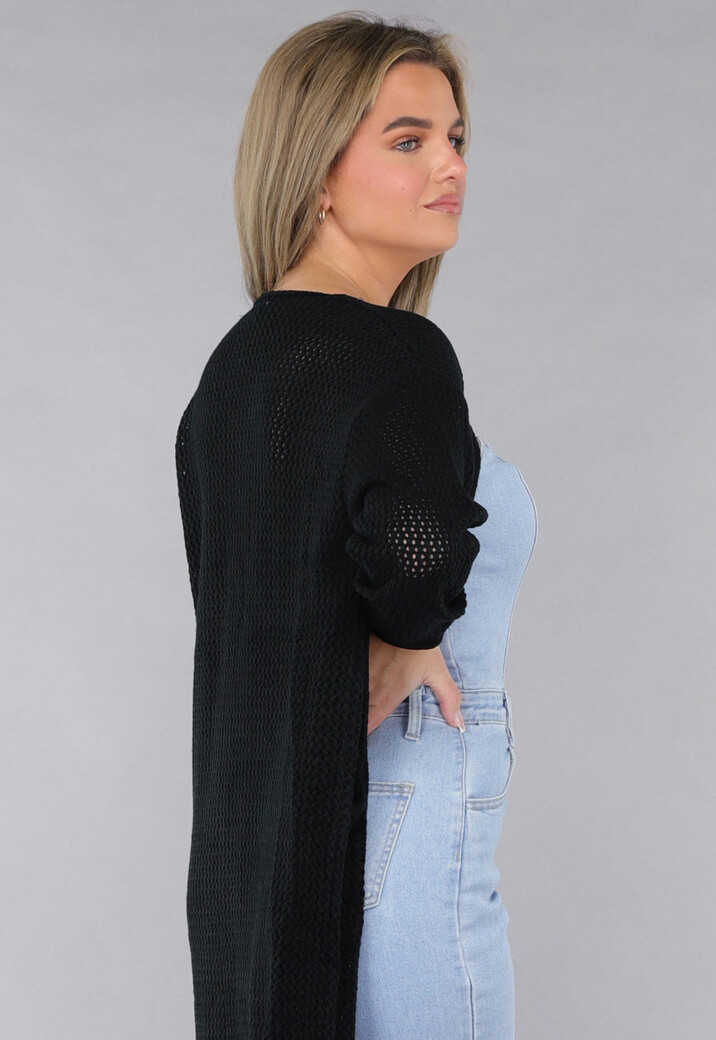 Zwart Oversized Gebreid Vest met Grote Knopen