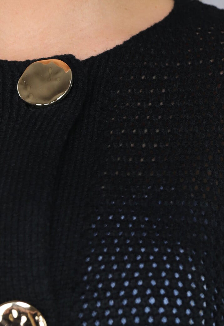 Zwart Oversized Gebreid Vest met Grote Knopen