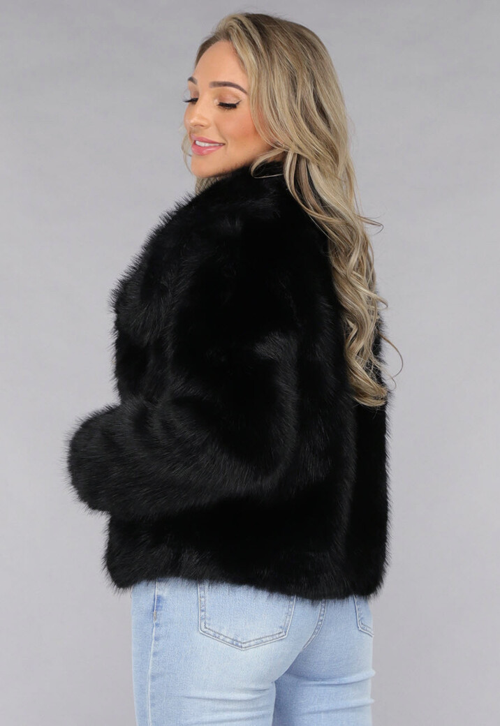 Zwarte Imitatie Bont Jas