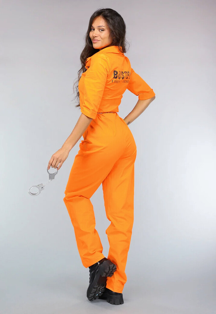 Lang Oranje Boevenjumpsuit met Handboeien