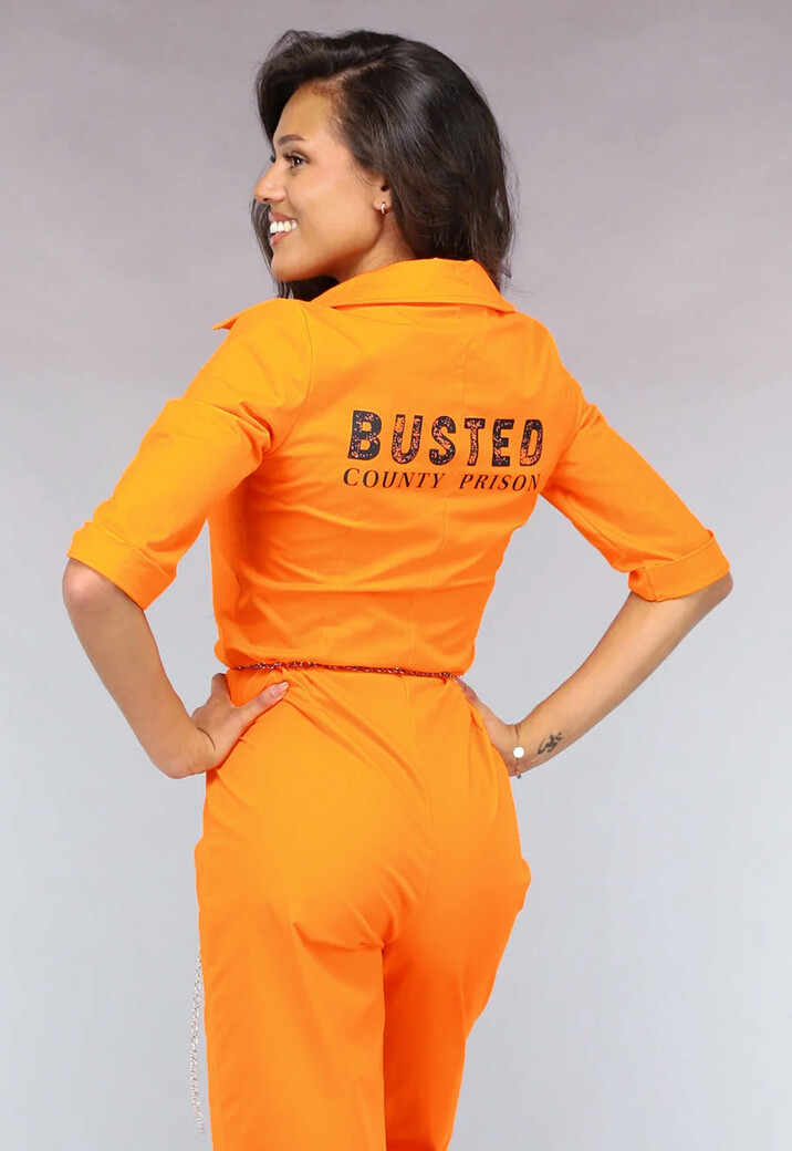 Lang Oranje Boevenjumpsuit met Handboeien