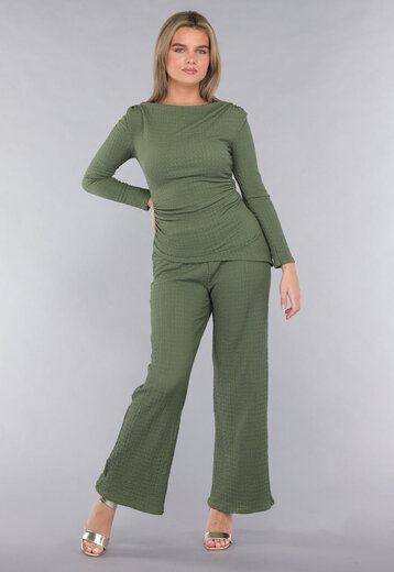 Khaki Twin Set in Gesmokte Stof