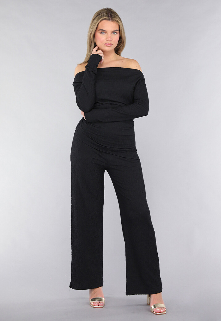 Zwarte Co Ord Set in Gesmokte Stof