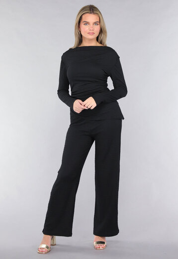 Zwarte Co Ord Set in Gesmokte Stof