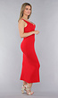Rode Rib Gebreide Jurk met V Hals