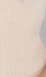 Beige Rib V Hals Jurk met Split