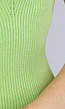 Ribstof Groene Jurk met Brede Schouderbandjes en V Hals