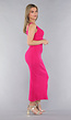 Fuchsia Jurk in Midi Model met Split en V Hals