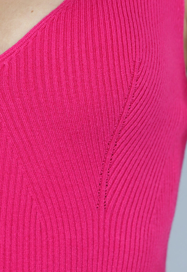 Fuchsia Jurk in Midi Model met Split en V Hals