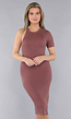 Ribstof Jurk met Enkele Mouw in Oudroze