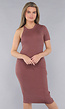 Ribstof Jurk met Enkele Mouw in Oudroze