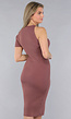 Ribstof Jurk met Enkele Mouw in Oudroze