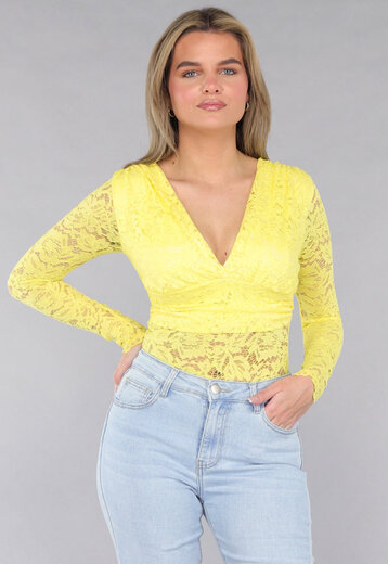 Gele Kanten Bodysuit met Padding