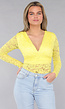 Gele Kanten Bodysuit met Padding