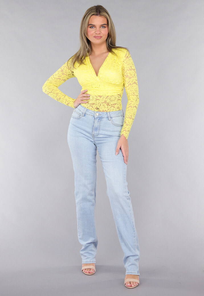 Gele Kanten Bodysuit met Padding