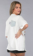 Wit Oversized T Shirt met Denim Detail en Zilveren Ketting
