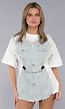 Wit Oversized T Shirt met Denim Detail en Zilveren Ketting