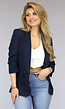 Marine Blauwe Blazer met Geplooide Driekwart Mouwen