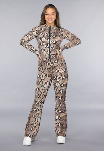 Snake Print Stretch Set met Vestje en Flared Broek