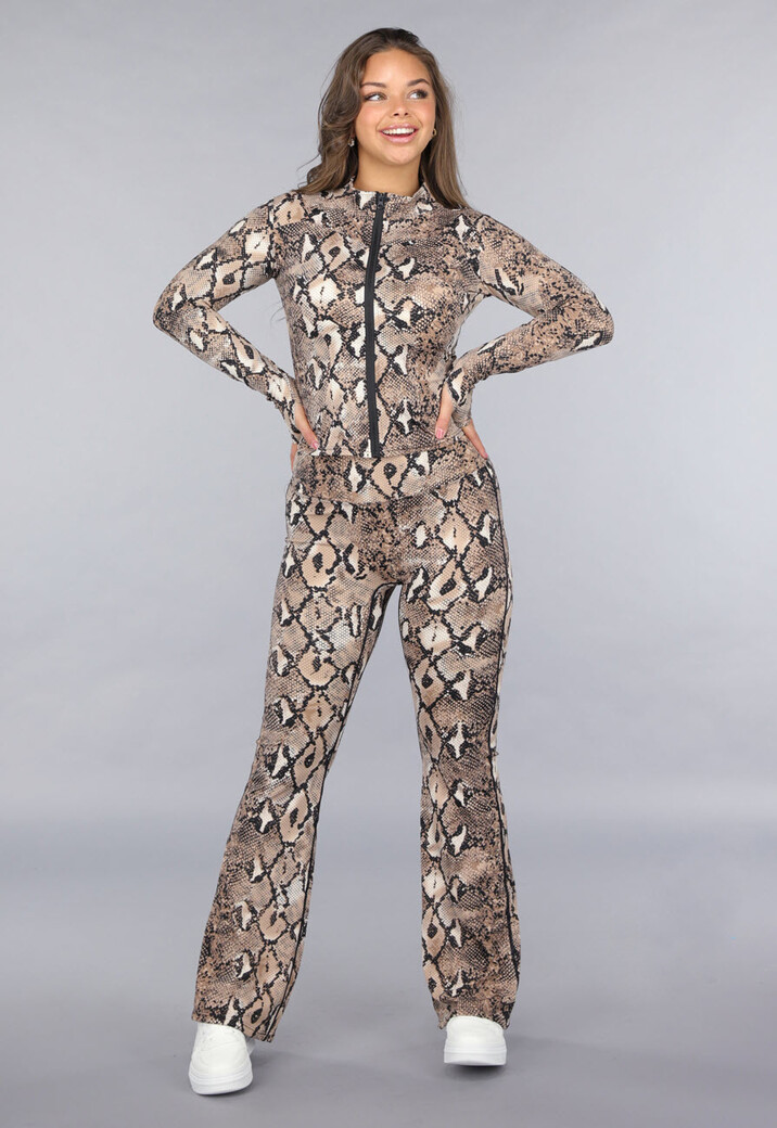 Snake Print Stretch Set met Vestje en Flared Broek
