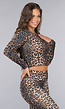 Donkere Leopard Print Stretch Set met Lange Mouwen