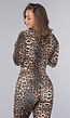 Donkere Leopard Print Stretch Set met Lange Mouwen