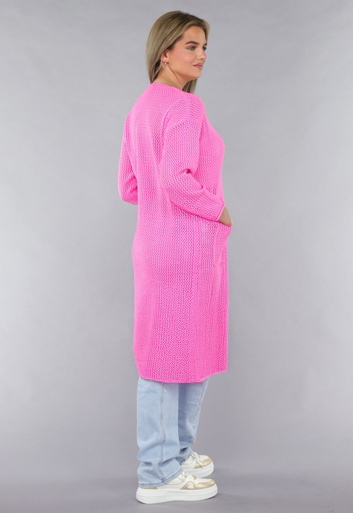 Felroze Oversized Gebreide Cardigan met Gouden Knopen