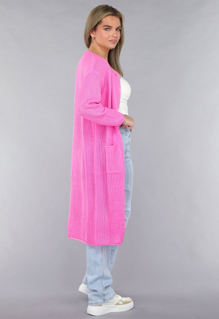 Felroze Oversized Gebreide Cardigan met Gouden Knopen