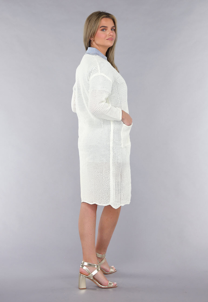 Lang Ecru Oversized Vest met Gebreide Look