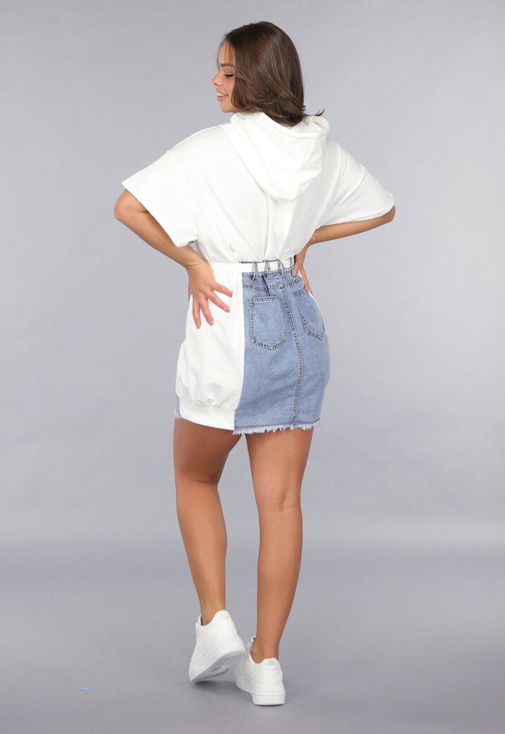 Witte T Shirt Jurk met Denim Rok Ontwerp