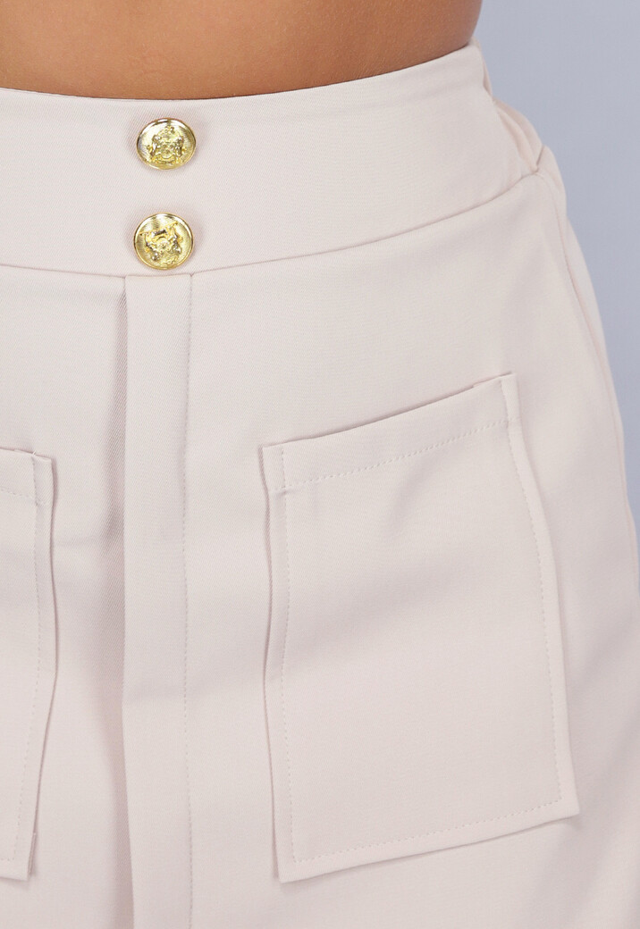 Beige Matching Blazer Set met Skort en Marine Knopen