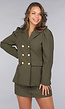 2-delige Khaki Blazer Skort Set met Gouden Marine Knopen