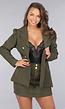 2-delige Khaki Blazer Skort Set met Gouden Marine Knopen