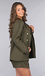 2-delige Khaki Blazer Skort Set met Gouden Marine Knopen