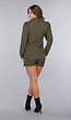 2-delige Khaki Blazer Skort Set met Gouden Marine Knopen