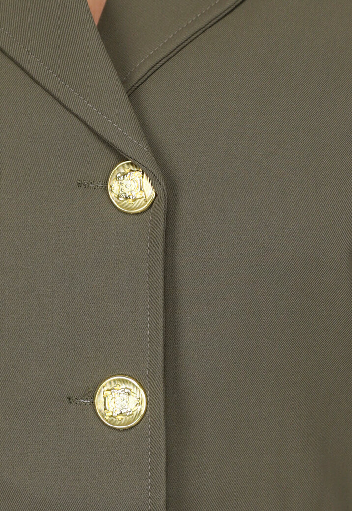 2-delige Khaki Blazer Skort Set met Gouden Marine Knopen