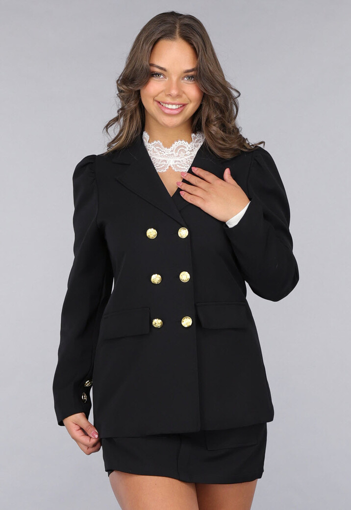 Zwarte Blazer en Skort Two Piece met Gouden Marine Knopen