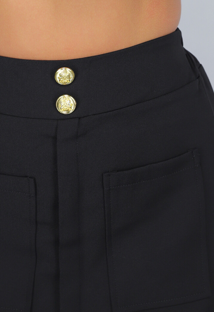 Zwarte Blazer en Skort Two Piece met Gouden Marine Knopen