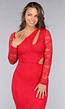 Rode Longsleeve Kanten Cut-Out Jurk