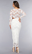 Witte Longsleeve Lace Jurk met Cut-Outs