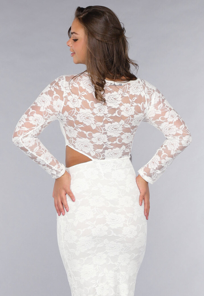 Witte Longsleeve Lace Jurk met Cut-Outs
