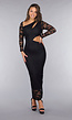 Zwarte Kanten Bodycon Jurk met Cut-Out