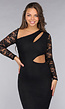 Zwarte Kanten Bodycon Jurk met Cut-Out