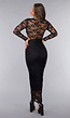 Zwarte Kanten Bodycon Jurk met Cut-Out