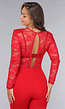 Rode Lace Stretch Jumpsuit met Rechte Pijpen
