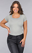 Grijze Ribstof Stretch Shaping Bodysuit met Korte Mouwen