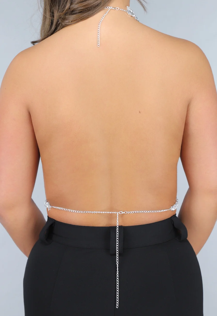 Zilveren Strass Bodychain met Choker