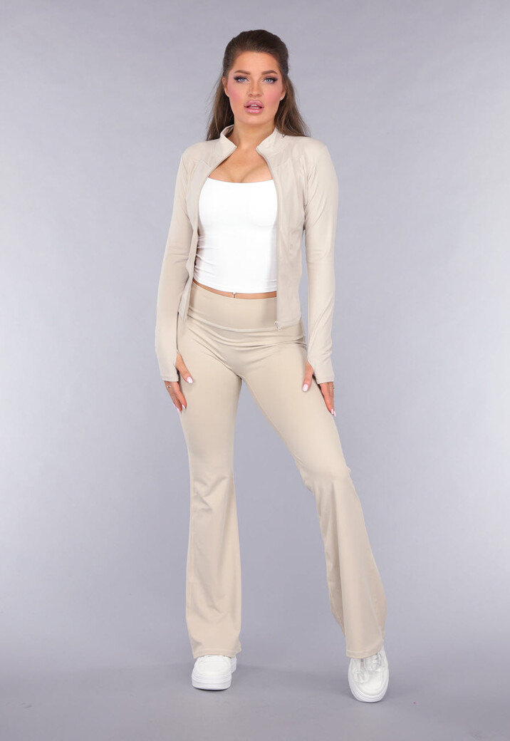 Sportieve Zandkleurige Stretch Set